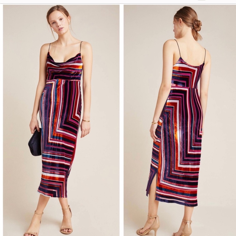 Anthropologie Tina Striped Multicolor VELVET Maxi Dress